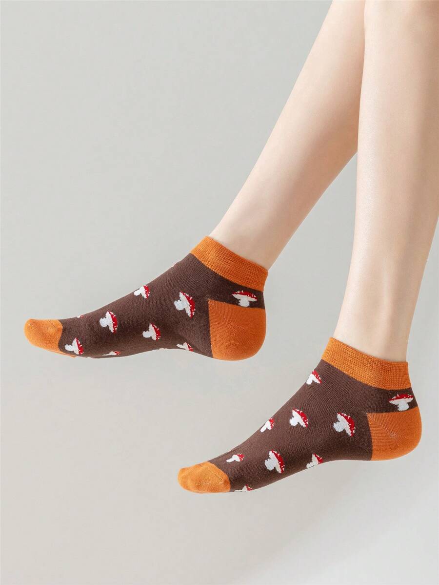 Women's Small Mashroom Pattern Comfort Mid-Cuff Low Cut No Show Holiday Spring&Summer Socks