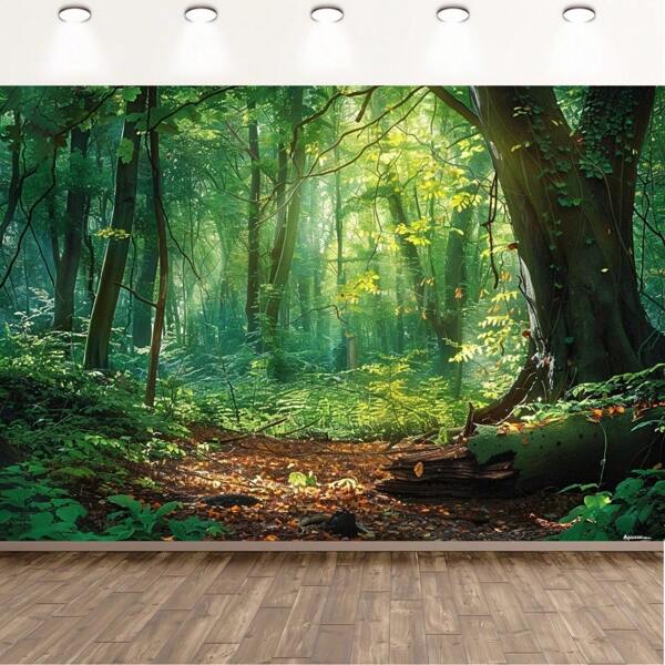 1pc Natural Scenery Forest Background Banner, Multi-Size, Polyester, Suitable For Indoor/Outdoor Decoration, Home, Garden, Patio Decoration Cake Table Photo Background Party Celebrations The Perfect Birthday Gift