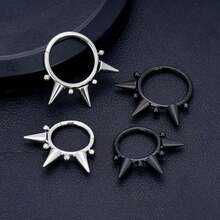 1 chiếc khuyên xỏ khuyên tai bản lề 16G 316 bằng thép không gỉ Punk Triple Spike septum Nose Ring Circle Helix Ear Sụn cho nam và nữ - Bạc - Xem 1