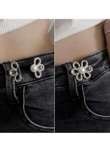 8 piezas/4 Sets de pantalones tipo button con flores, Set de aros de cintura sin costuras ni herramientas, anzuelos decorativos desmontables para jeans sueltos, pantalones, faldas y mangas - Multicolor - Ver 5