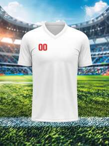 2025 Custom Jersey, 1pc Sports Teamwear & Club Training V-Neck Football Shirt With Front & Back Printed Name, Number & Logo, Comfortable For Daily, Casual, Party & Gathering