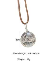 1pc Exquisite Romantic Glass Ball Pendant Necklace With Natural Dandelion For Women - Dandelion - View 2
