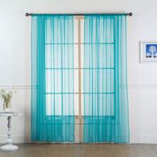 Set Of Two (2) Sheer Window Curtains Panels With Rod Pocket Drape Set Multiple Lengths (63", 84", 95", 108", 120" L) Solid Colors - Turquoise - View 1