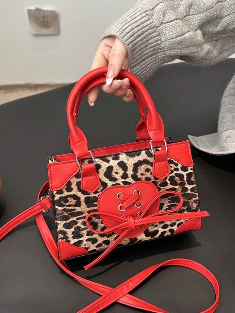 Fashionable Vintage Mini Leopard Print Bow Decor Contrast Color PU Zipper Handbag, Shoulder Bag With Adjustable Strap, Suitable For Ladies Shopping, Parties, Valentine's Day Gift, Daily Use, Best Mother's Day Gifts Women, New Fall Winter Cheetah Print Purse For Women , Leopard Cheetah Print, Mother's Day - Multicolor - View 5