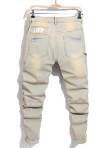 Men's Fashion Patchwork Biker Skinny Jeans - Champagne - View 2