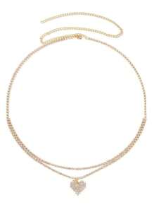 性感时尚水晶心形吊坠双层腰链，女士闪亮比基尼沙滩配饰