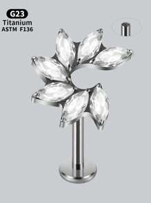 1PC Horse Eye Marquise Zirconia Pave Labret Lip Stud Cartilage Hoops Earring Titanium Alloy Internal Thread Arc Water Drop Piercing HelixTragus Lobe Ear Stud Unisex - Titanium Color - View 15