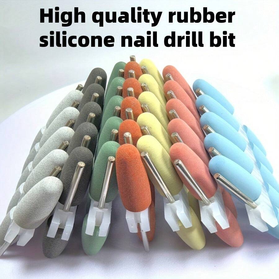 10-Piece Set, High-Quality Rubber Silicone Nail Drill Bit, Professional Nail Polishing Tools, Durable Nail Care Accessories, Fragrance-Free - Multicolor - View 1