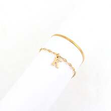 Set de 2 nuevos tobilleras clásicas de acero inoxidable dorado con cadena de espiga y cadena con forma de labios, para mujeres - Amarillo Oro - Ver 3