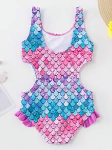 Nouveau maillot de bain une pièce dégradé d'écailles de poisson pour enfant/jeune fille de 4 à 12 ans