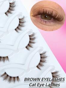 5 paar bruine halve wimpers, doorzichtige band, dunne valse wimpers, kattenogen, natuurlijke look, donzige nepwimpers, mangawimpers, cosplay, feestclub, dagelijkse make-up (02)