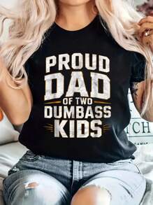 Funny Proud Dad Of Two Dum-Bass Fathers Day Vintage T-Shirt Printed Cotton Women's T-Shirt, Women's Clothing, Short-Sleeved Round Neck Casual Tops For Spring And Summer