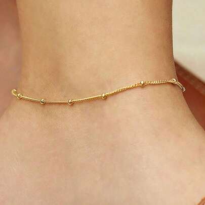 1 件不锈钢 18K 镀金珠链脚链，适合女性日常、旅行、度假佩戴