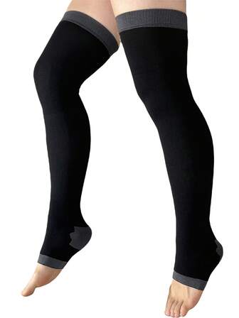 Long Compression Sports Socks For Women, 480D Leg Shaping, Toe Exposed, Over The Knee, Tight-Fitting