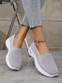 Nuevos tenis tipo calcetín de malla primaveral para mujer, cómodos y sin cansancio - Gris - Ver 5