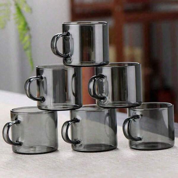 12/6/4/2 piezas Tazas de té pequeñas de cristal transparente resistente al calor con asa, aptas para hogar, oficina, KTV, ideales para beber agua, té, bebidas, espresso, etc. [Nota: No se incluye el soporte para tazas]