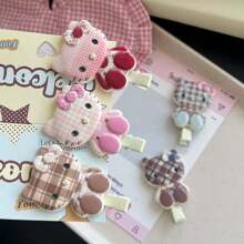Sanrio 4pcs Large Plaid Sitting Posture KT Pointed Nose Clip Ins Girl Heart Versatile Japanese Bangs Side Clip Cartoon Headpiece For Girls