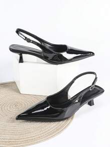 2025秋冬新款女士4厘米细跟露跟黑色高跟鞋，正式派对高跟鞋，套脚尖头礼服鞋，优雅高贵 - 黑色 - 查看 4