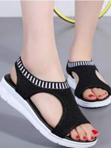 Summer New Bohemian Beach Wedge Sandals - Black - View 2