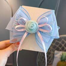 合成纤维玫瑰花大蝴蝶结发夹，甜美美丽，永恒风格顶夹，儿童发饰，头饰，发带 - 彩色 - 查看 8