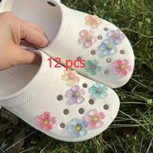 12 件夜光樱花鞋饰套装，夜光 ABS 花朵鞋饰配件，适用于凉鞋，适合生日礼物 - 彩色 - 查看 5