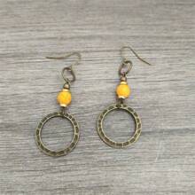1 par de pendientes con colgante de círculo hueco vintage y decoración de turquesa falsa, joyería bohemia adecuada para uso diario o como regalo de fiesta