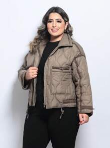 Plus Size Winter Coats - 卡其色 - 查看 6
