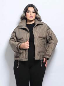 Plus Size Winter Coats - 卡其色 - 查看 9