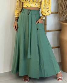 LONG SKIRT - 薄荷綠 - 查看 3