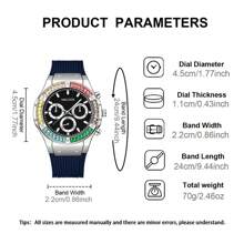 MSCXDK 4pcs/Set Top Brand Men's Quartz Watches, Conceptual Dial Design Silicone Strap Casual Military Sport Wristwatches With Jewelry Accessories Cross Necklace Bracelet Ring Set (No Box)