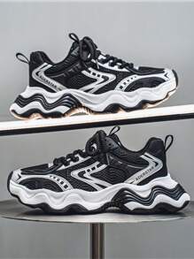 Men's Wave Thick Sole Shock Absorbing Low-Top Linen Rope Leisure Fashionable Chunky Sneakers, Spring/Summer