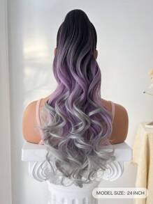 multicolor 3 color cosplay con clip Extensión de coleta también disponible en onda estilo con sintético material púrpura Pelo postizo para mujeres - Multicolor - Ver 4