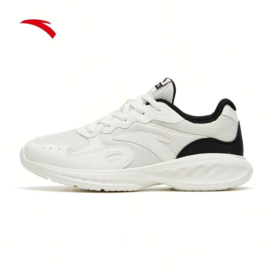 Anta 女士减震软底有氧跑步鞋，皮革鞋面，防水，保暖内衬，轻便女士跑步运动鞋 - 象牙白/黑 -4 - 查看 1