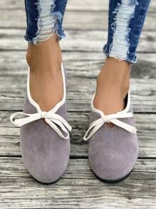 Women's New Sweet Style Round Toe Flat Shoes With Bow, Elegant Comfort Slip-On Shoes, Suitable For Autumn/Winter - Grey - View 4