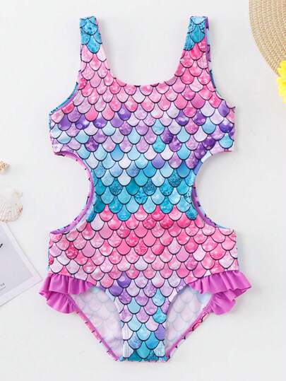 Nuevo Traje de baño de una pieza con escamas de pez degradado para niña de 4 a 12 años