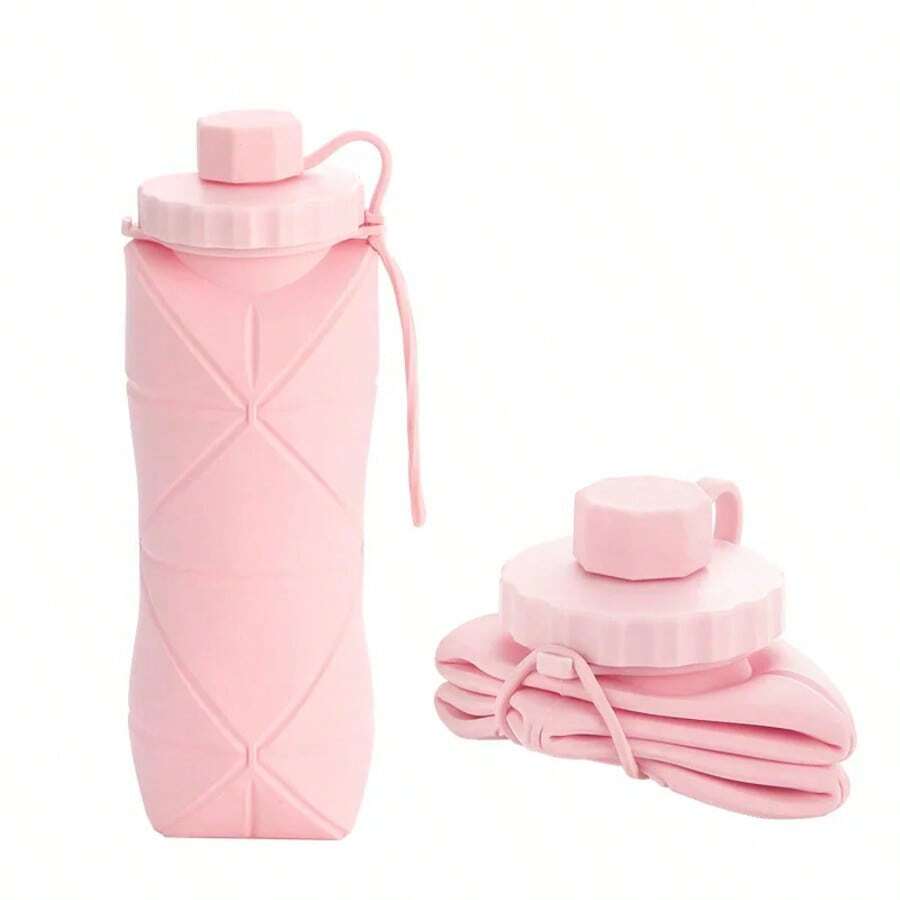 600ml Silicone Folding Adult Portable Reusable Plastic Cups Outdoor Travel Gym Water  Motivational Drinking - 粉色 - 查看 1