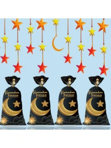 50 个星月图案印花礼品袋、黑金系列主题风格、塑料玻璃纤维礼品袋、生日、家庭、节日、派对装饰用品、趣味礼品包装袋、礼品盒、盒子、伴娘礼物、礼品袋、礼品袋、袋子、礼品袋纸、小礼品袋、粉色礼品袋、包装袋、单身派对礼品袋、节日、家居装饰