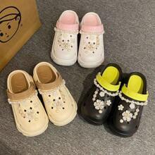 Pearl Chain Chunky Platform Sandals For Women 2024 Summer Thick Sole Beach Sandals Woman Flowers Non Slip EVA Clogs Garden Shoes