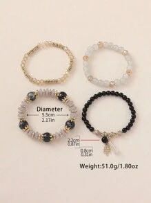 4pcs Crystal Glass Bohemian Style Beaded Bracelet Set - Black - View 2