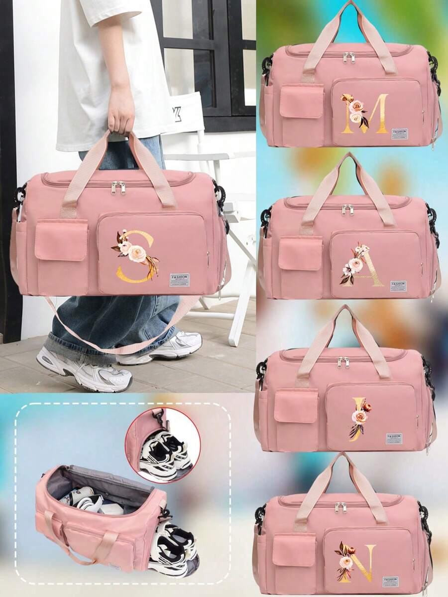 Oxford Cloth Material, Fashionable Style, Wet & Dry Separate, Adjustable Shoulder Strap, Multi-Pocket Storage, Large Capacity Multifunctional Black Travel Bag, Handbag, Crossbody Bag, Shoulder Bag, Separate Space For Storing Shoes, Suitable For Vacation, Travel, Fitness, Exercise, College Bag For School School Accessories School Stuff - Pink - View 1