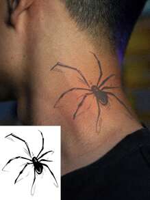 1 Piece, Spider, Revolutionary Technology Tattoo, Semi Permanent Tattoo Sticker, Magical Tattoo, Temporary Tattoo, Fake Tattoo, Waterproof, Realistic Looking Tattoo, Juice Tattoo Sticker, Can Last For 7 To 15 Days. - Black - View 2