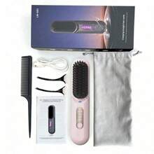 1 件可充电直发梳，陶瓷涂层，无损，3 种热度设置，适合不同发质，拉直和卷发两用，2500mAh 7.4V 大电池，持久耐用 - 粉色 - 查看 12
