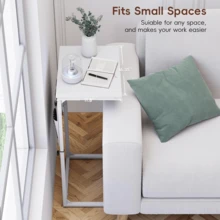 C Shaped End Table, 33'' Tall Side Table For Couch, Adjustable Height Small Couch Side Table For Small Spaces, End Table Slide Under Sofa Table TV Tray With Metal Frame For Living Room, Brown - trắng - Xem 8