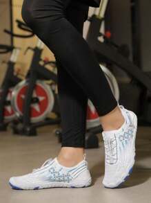 Damen Rosa Laufband Sneaker, rutschfeste leichte Sportschuhe, atmungsaktive dehnbare Stoffschuhe mit Kordel & Klettverschluss, sportliches Design für Indoor Fitness, Outdoor Aktivitäten & Wassersport - Weiss - Übersicht 7