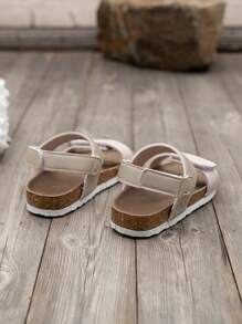 Girls' Lightweight Comfortable Casual Soft Cork Slide Sandals With Hook & Loop Open Toe - Apricot - View 2