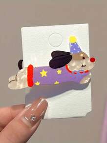 5个可爱卡通发夹套装，包含狗狗和猫咪图案，非常适合女孩用鳄鱼夹固定侧刘海。 学习用品，发饰 - 彩色 - 查看 5