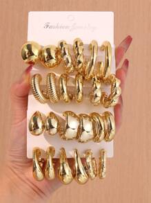 24 件时尚休闲几何 C 形水滴耳环