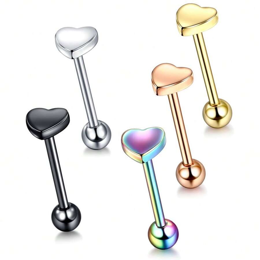 1-5pcs 14G Personalized Steel Heart Nipple Tongue Nail Piercings Stud Lip Piercing Body Jewelry For Men Women Fashion Accessories