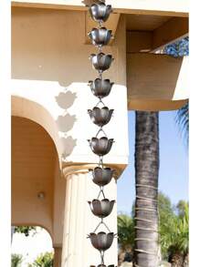 18023 Aluminum Large Cup Lotus, 8-1/2 Feet Length Replacement Downspout For Gutters, Rain Chain 8.5 Ft, Pewter
