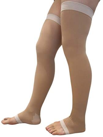 Calcetines deportivos de compresión largos para mujer, 480D con moldeado de pierna, dedo del pie expuesto, sobre la rodilla, ajustados